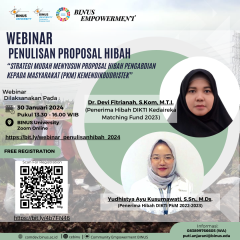 Webinar Penulisan Proposal PkM “Strategi Mudah Menyusun Proposal Hibah Pengabdian Kepada Masyarakat (PkM) KEMENDIKBUDRISTEK”-30 Januari 2024